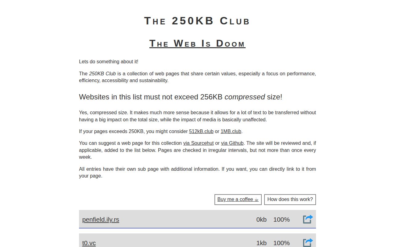 Screenshot of 250KB Club