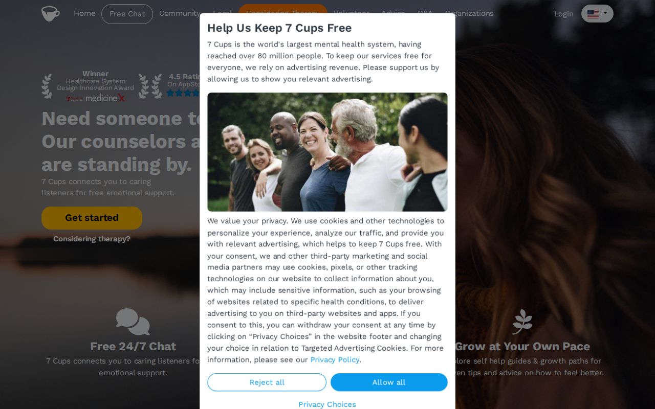 Screenshot of 7 Cups