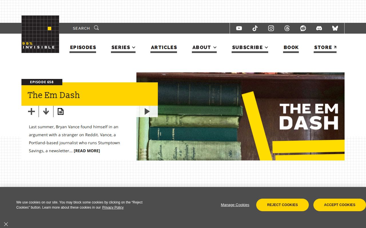 Screenshot of 99% Invisible