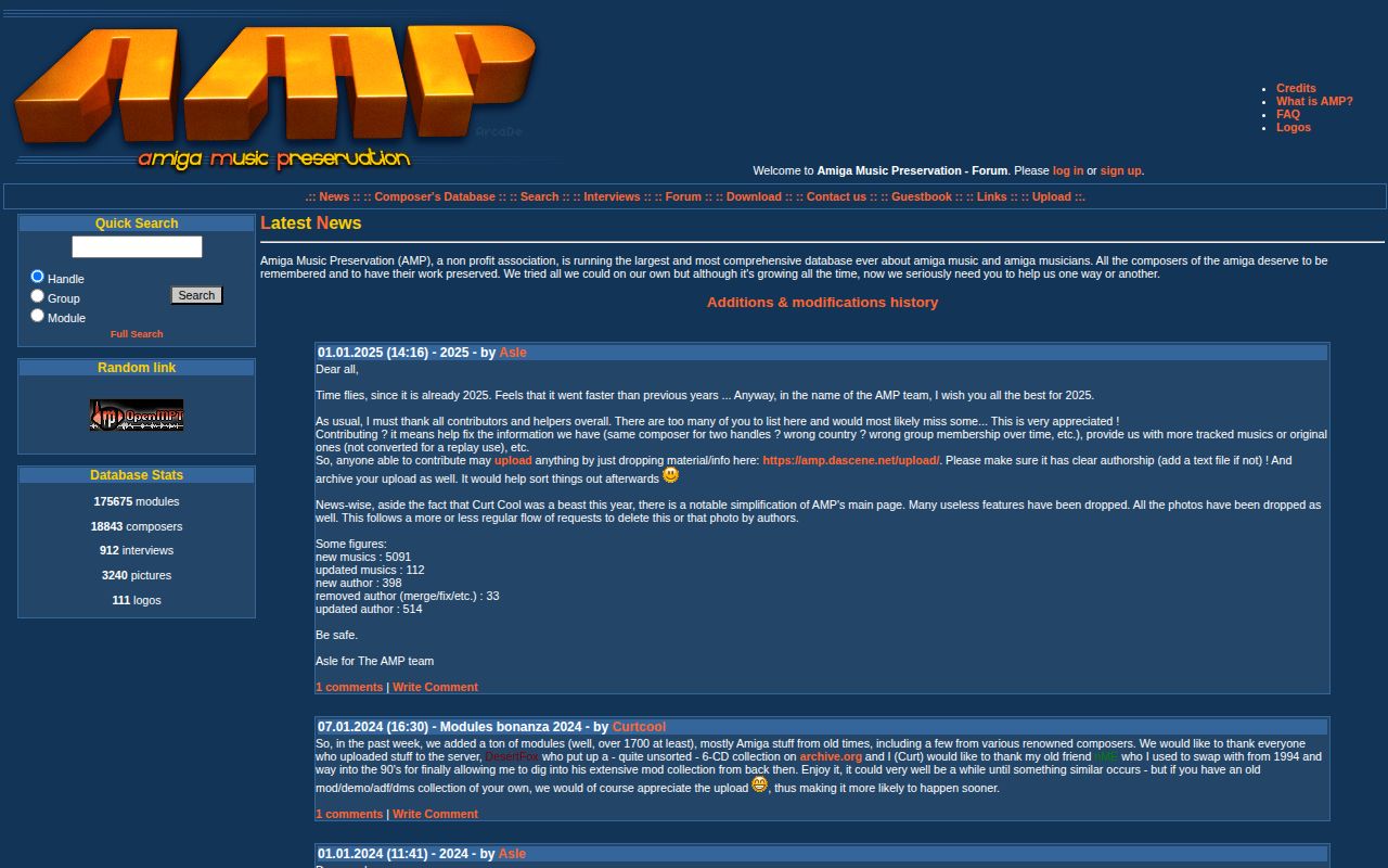 Screenshot of Amiga Music Preservation