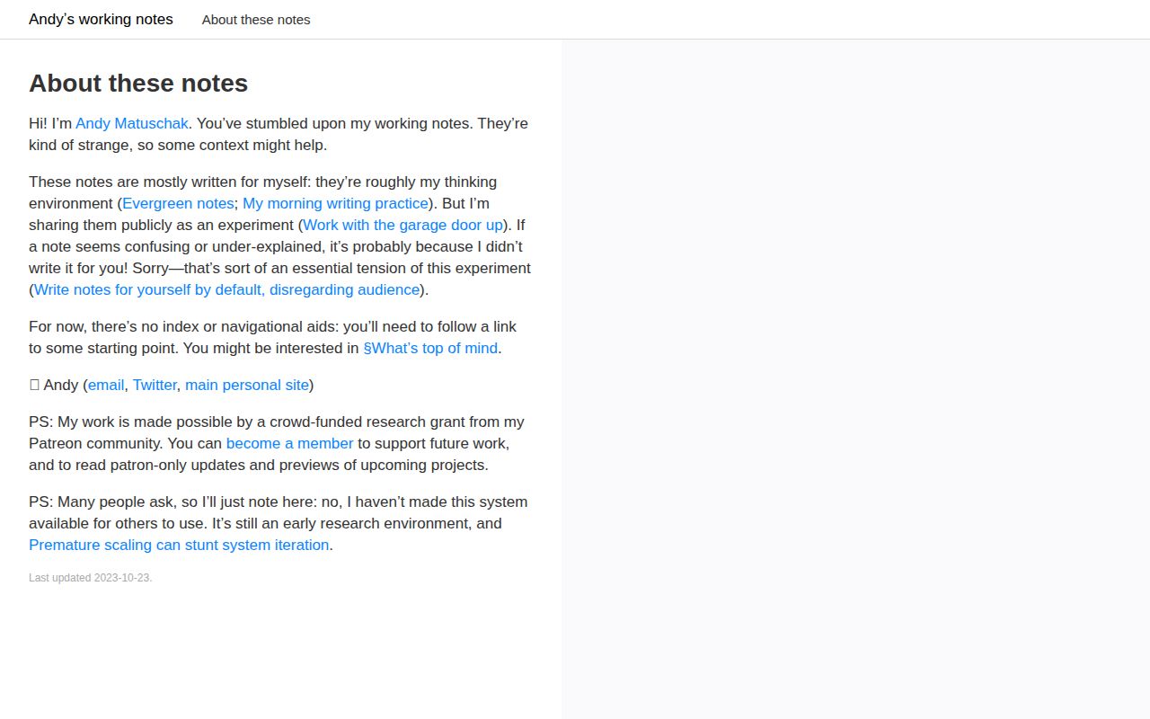 Screenshot of Andy Matuschak's Notes