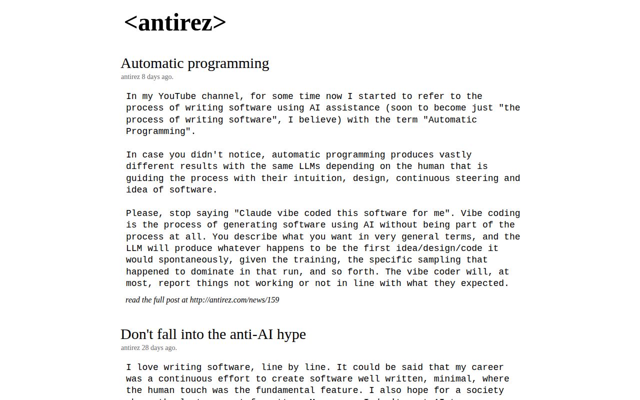 Screenshot of antirez