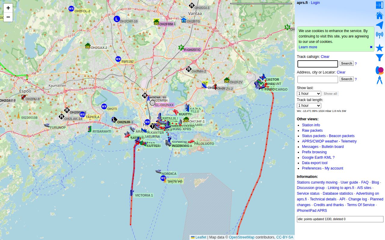 Screenshot of aprs.fi