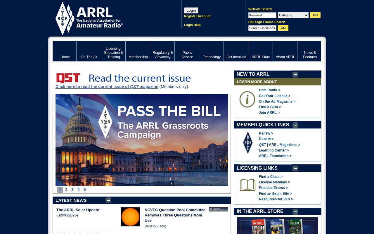 Screenshot of ARRL