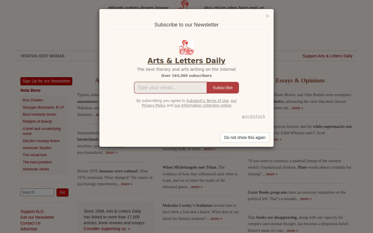 Screenshot of Arts & Letters Daily