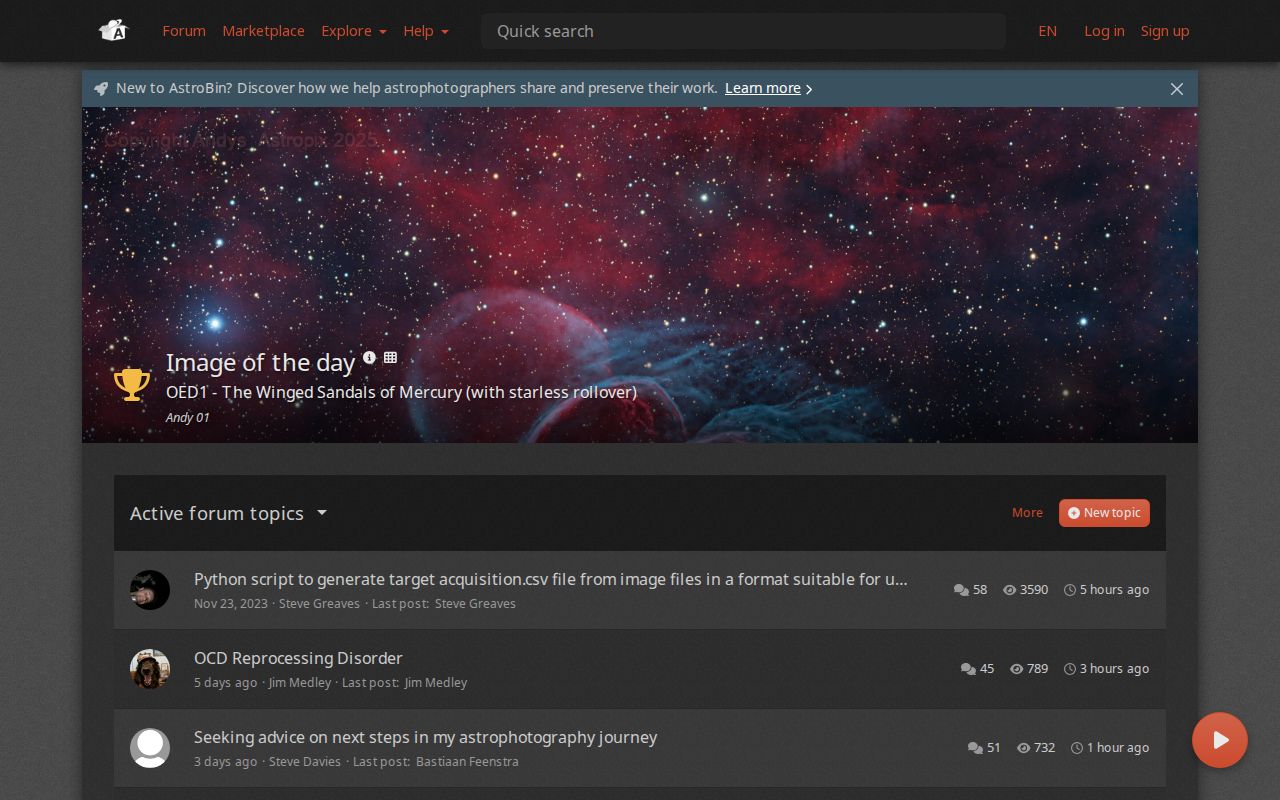 Screenshot of AstroBin