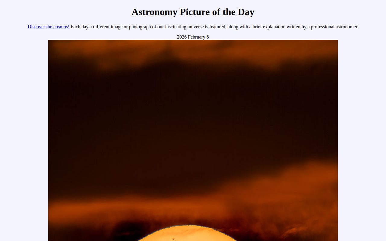 Screenshot of Astronomy Picture of the Day