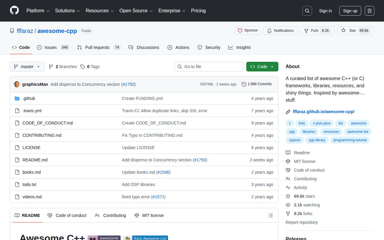 Screenshot of Awesome C++