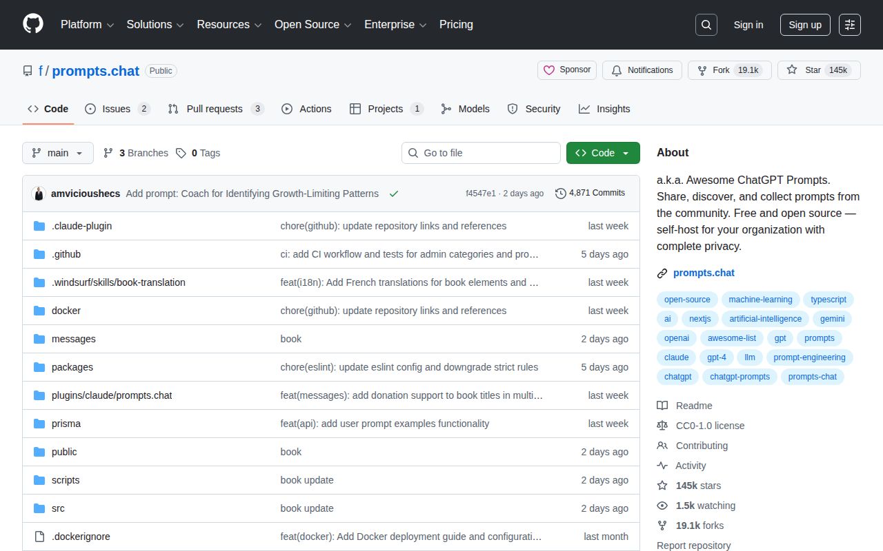 Screenshot of Awesome ChatGPT Prompts
