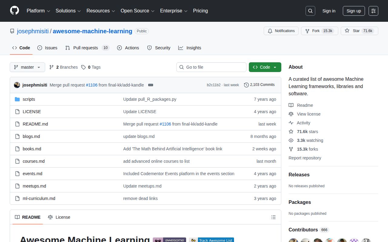 Screenshot of Awesome Machine Learning