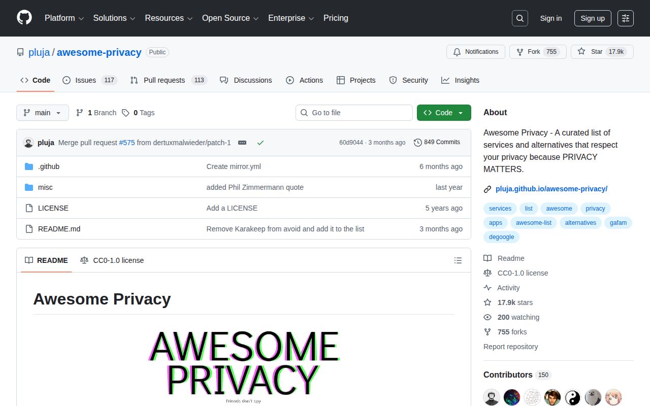 Screenshot of Awesome Privacy
