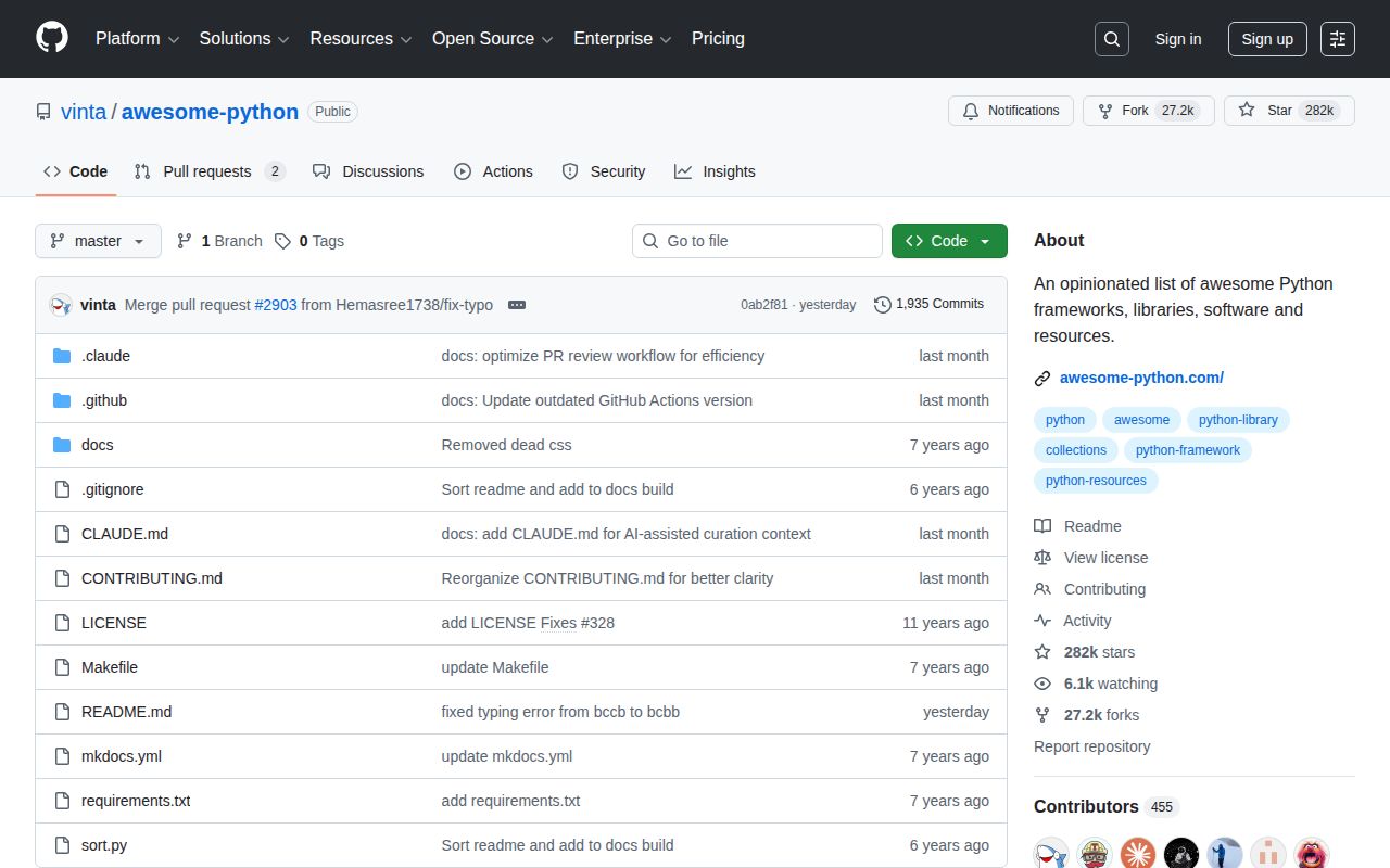 Screenshot of Awesome Python