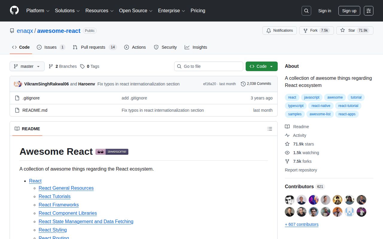 Screenshot of Awesome React