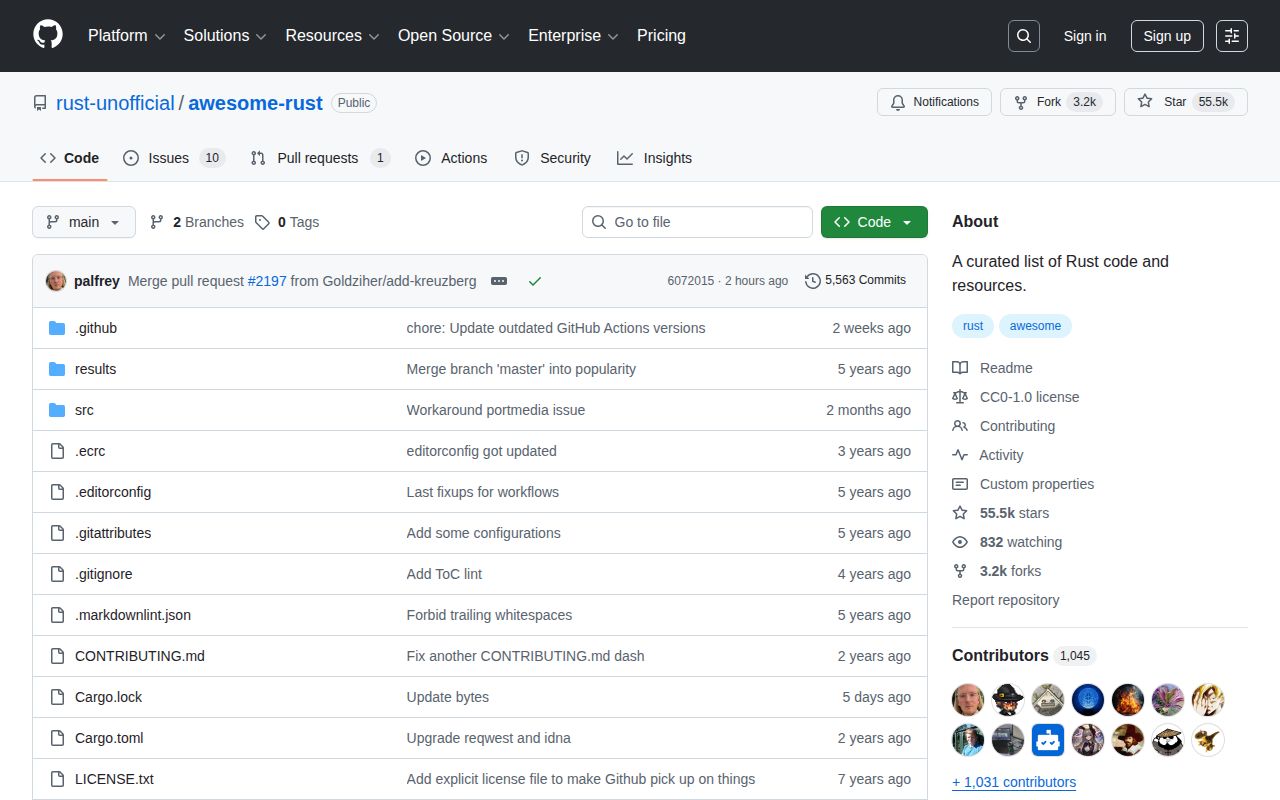Screenshot of Awesome Rust