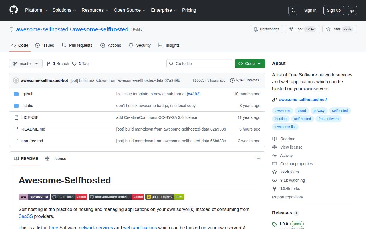 Screenshot of Awesome Self-Hosted