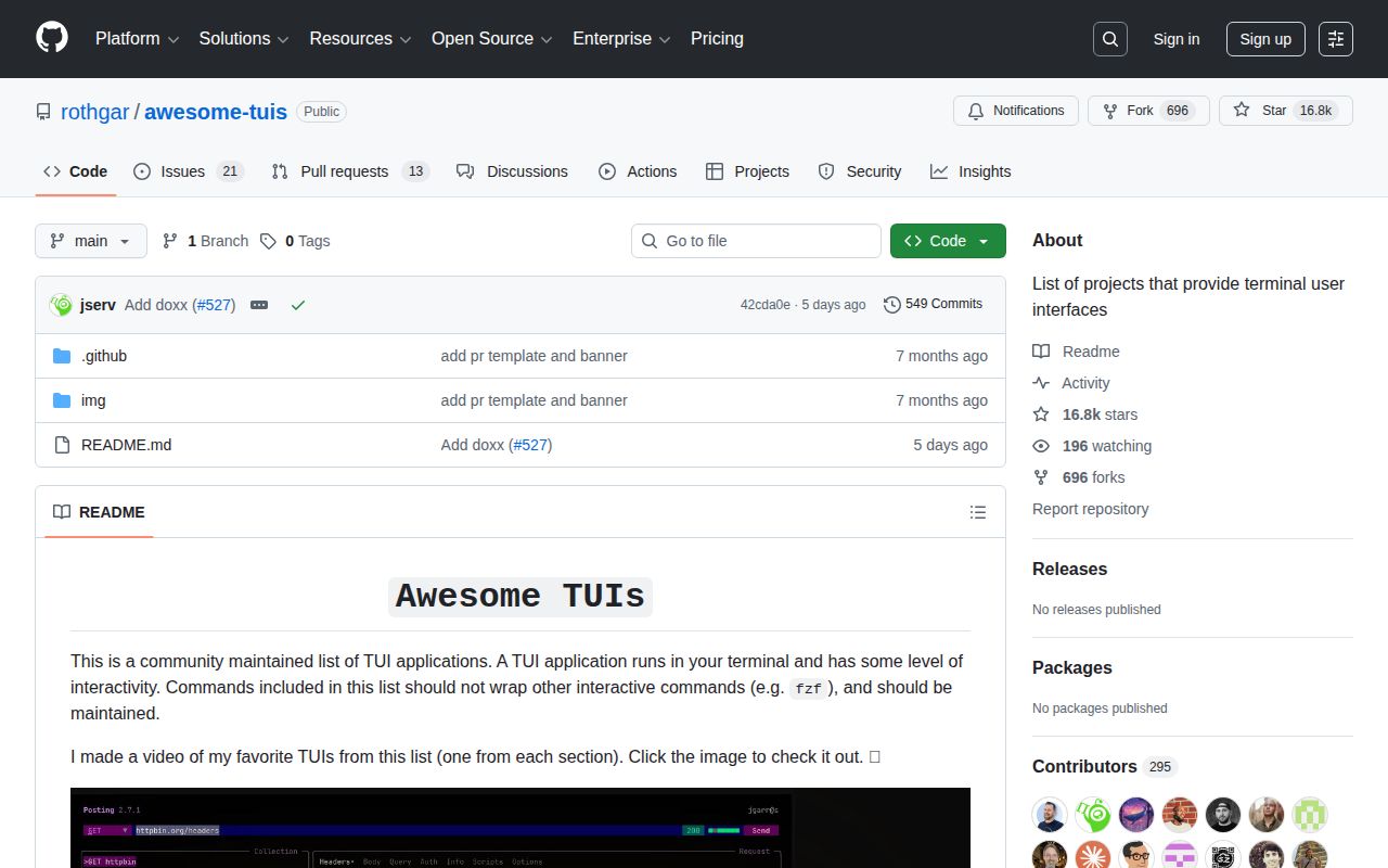 Screenshot of Awesome TUIs