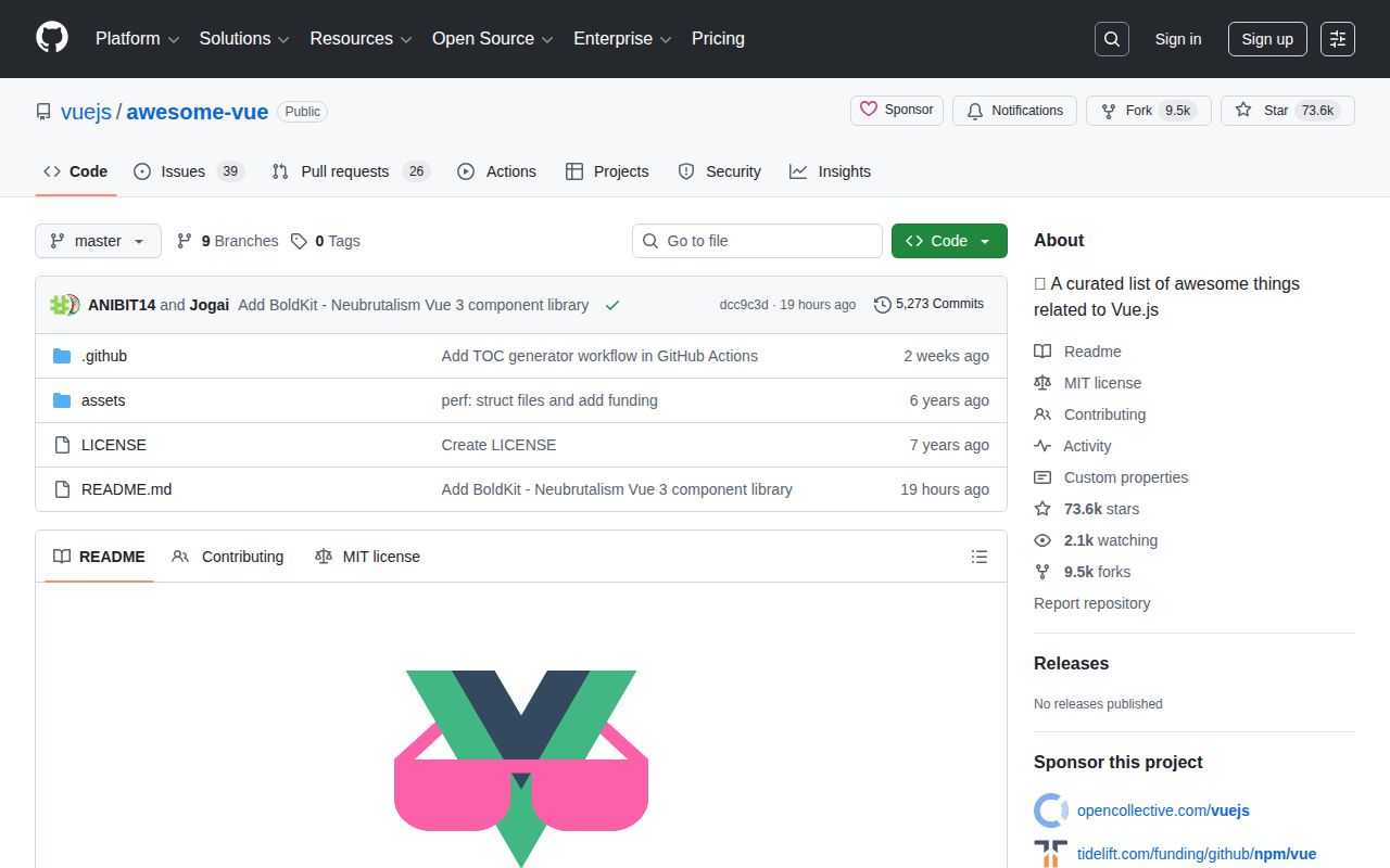 Screenshot of Awesome Vue