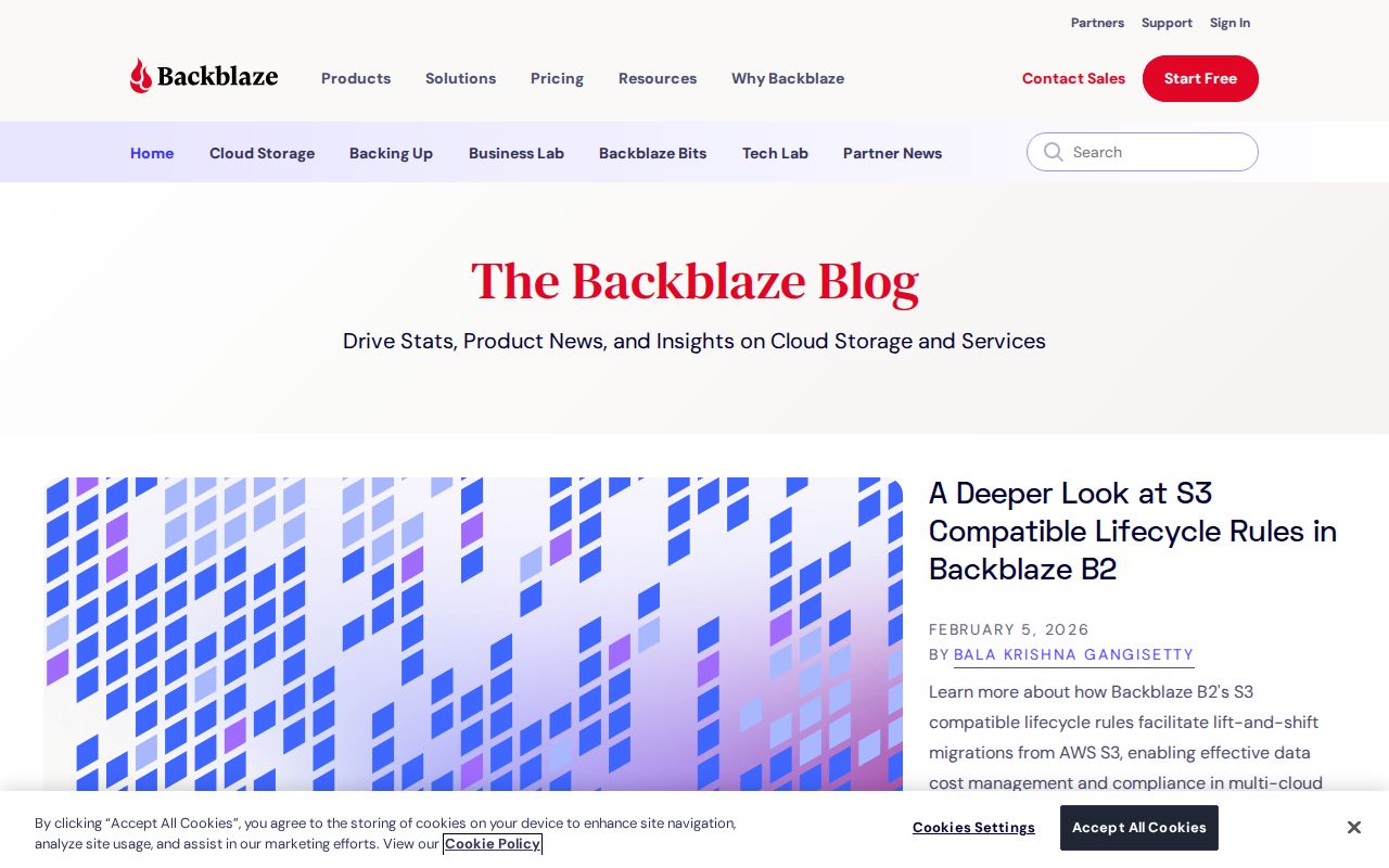 Screenshot of Backblaze Blog