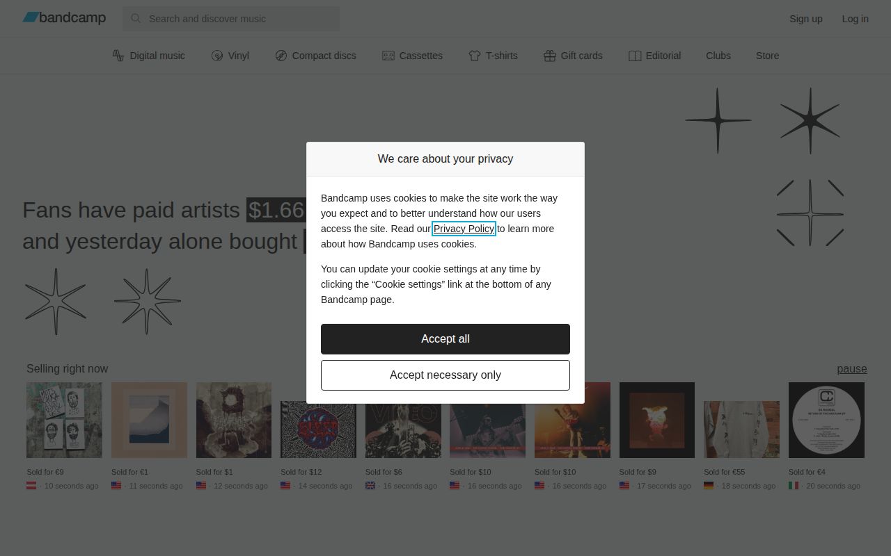 Screenshot of Bandcamp
