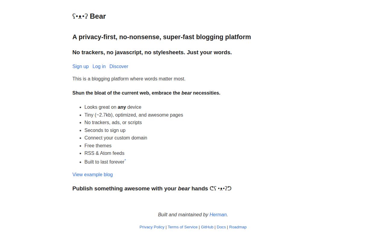 Screenshot of Bear Blog