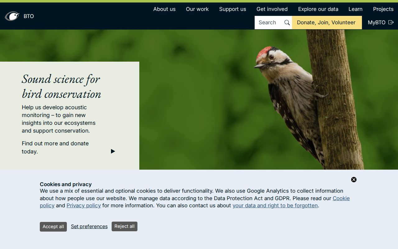 Screenshot of British Trust for Ornithology