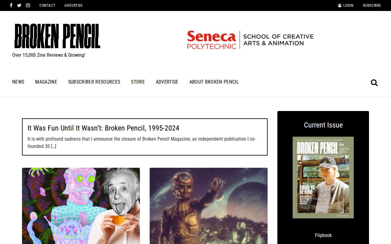 Screenshot of Broken Pencil