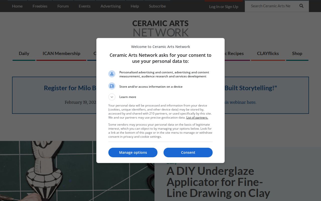 Screenshot of Ceramic Arts Network