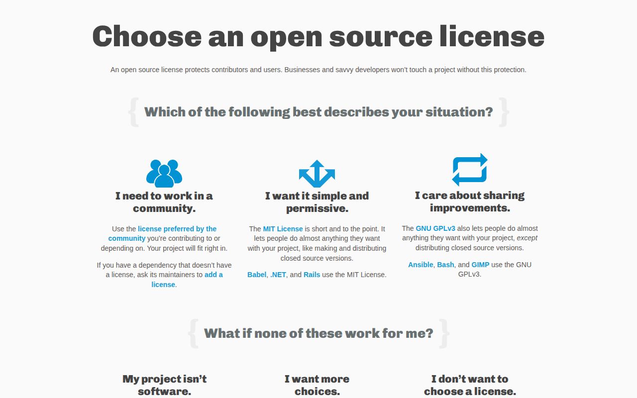 Screenshot of Choose a License