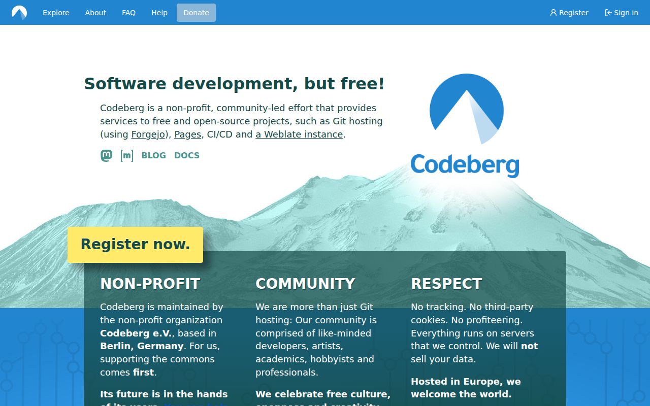 Screenshot of Codeberg