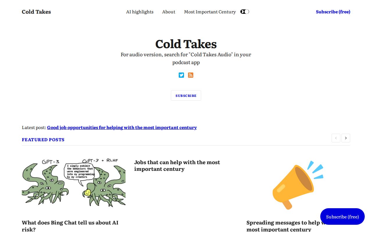 Screenshot of Cold Takes