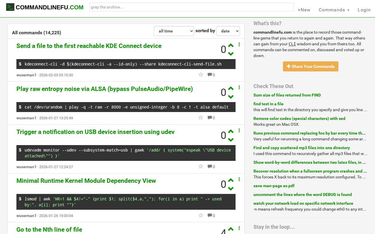 Screenshot of commandlinefu