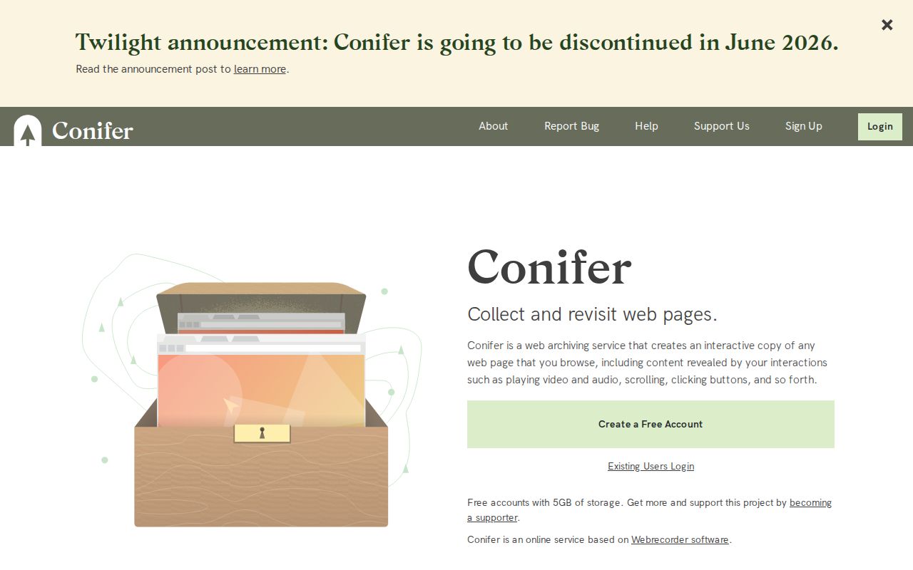 Screenshot of Conifer