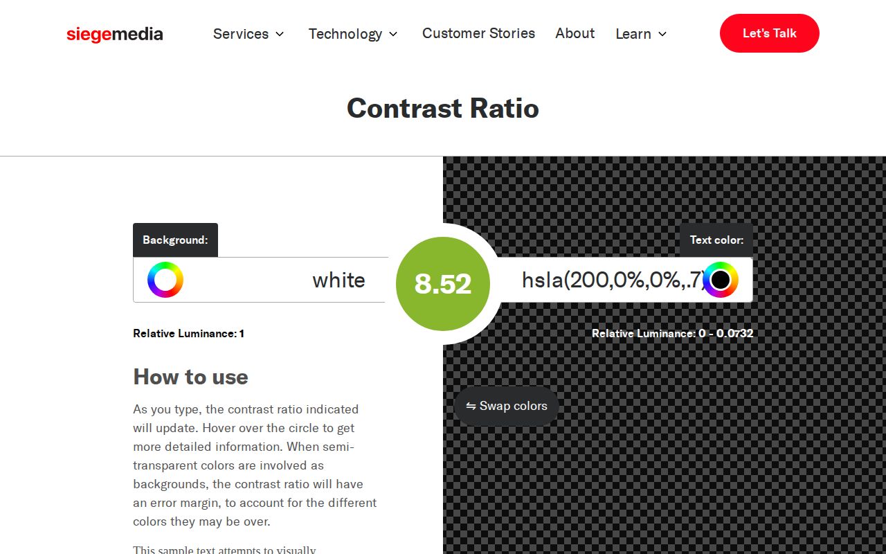 Screenshot of Contrast Ratio