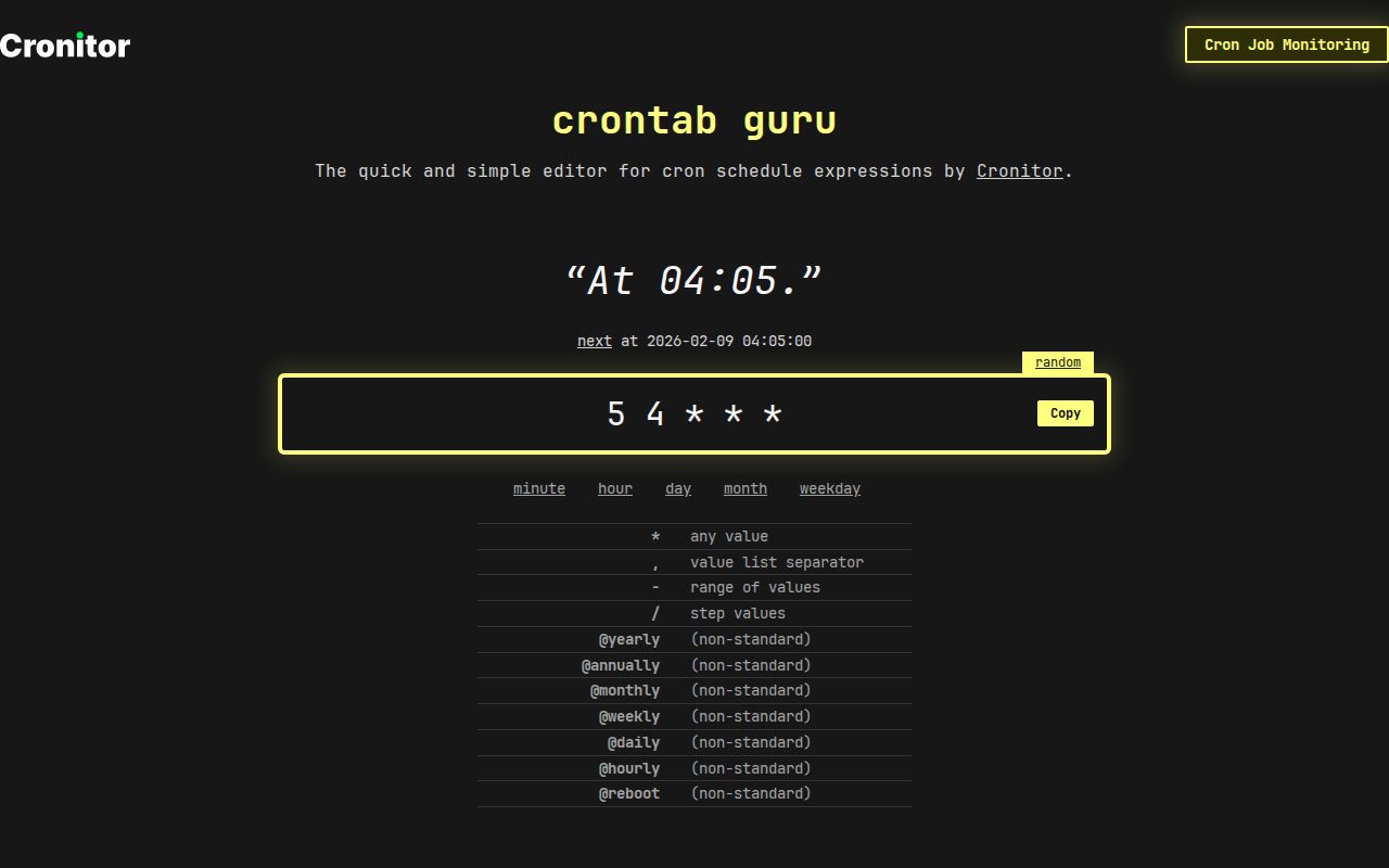 Screenshot of Crontab Guru