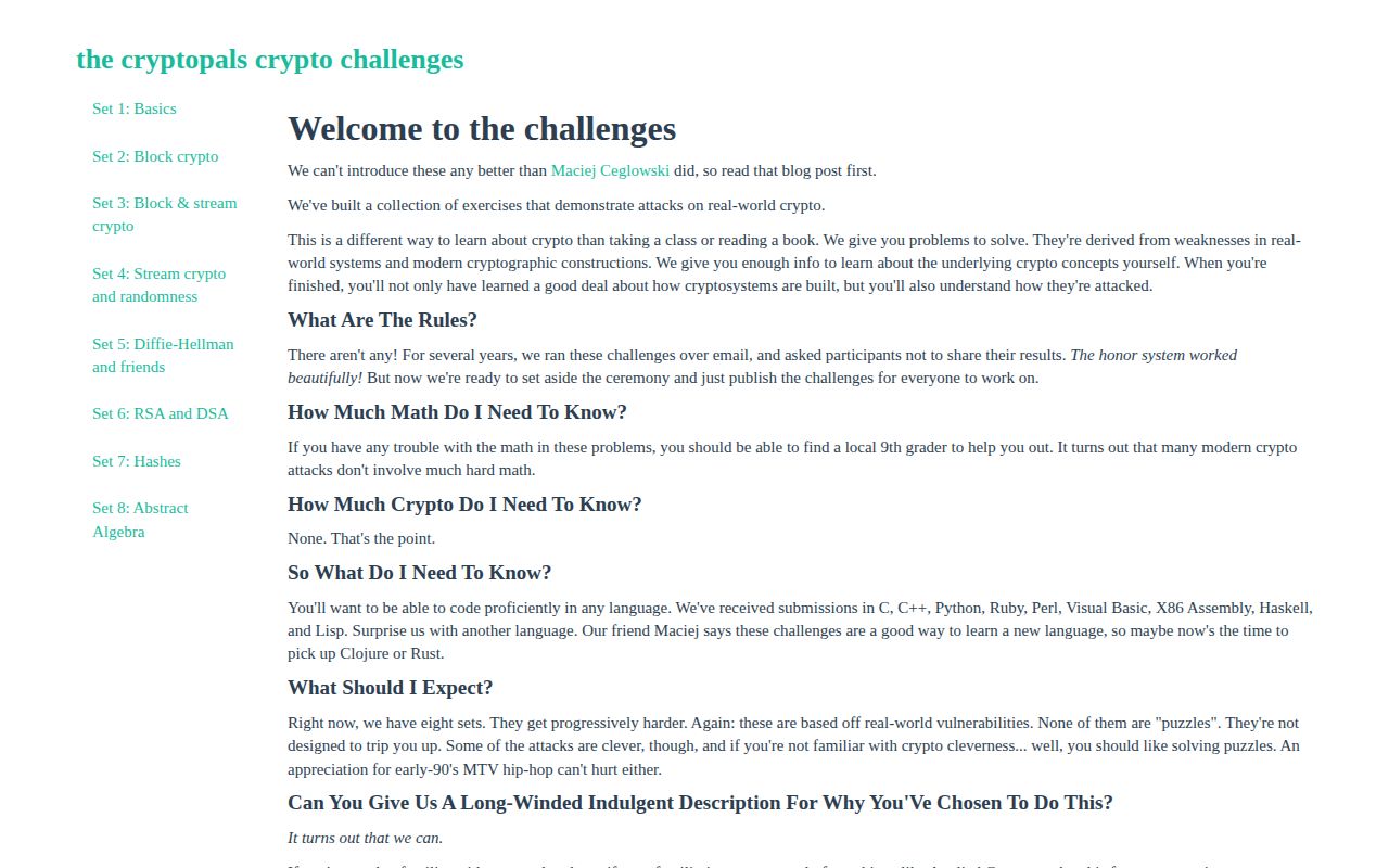 Screenshot of Cryptopals