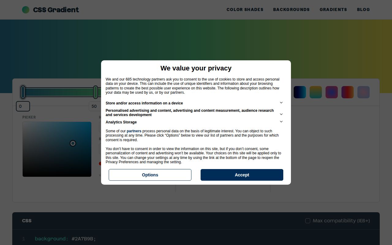 Screenshot of CSS Gradient