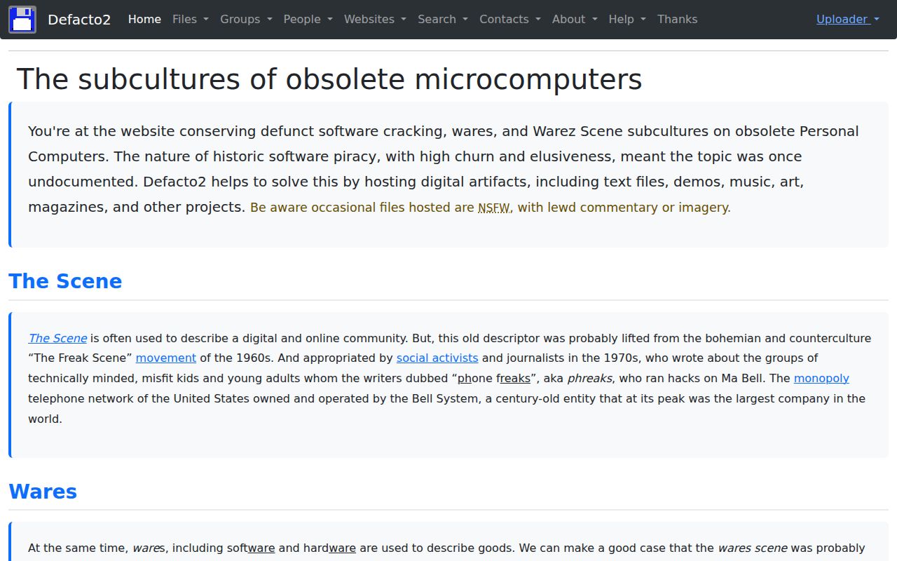 Screenshot of Defacto2