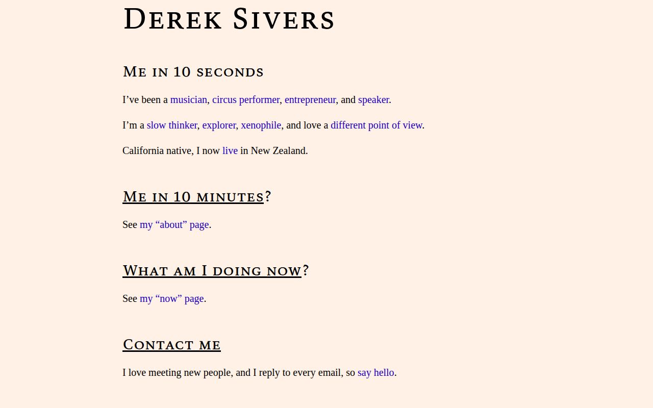 Screenshot of Derek Sivers