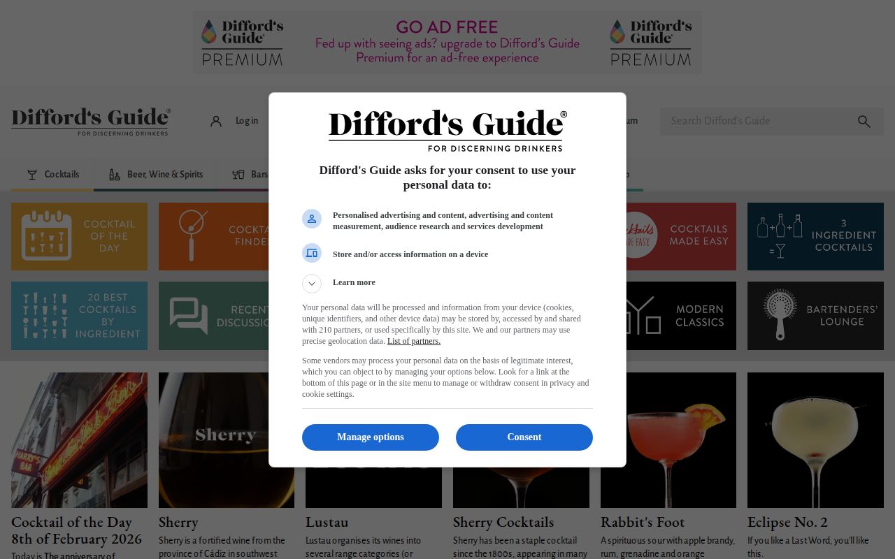 Screenshot of Difford's Guide