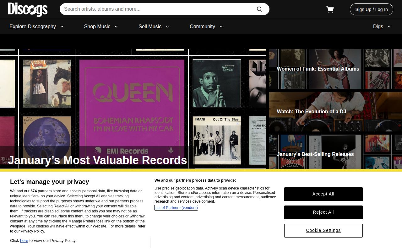 Screenshot of Discogs