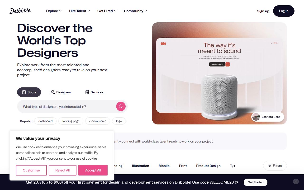 Screenshot of Dribbble