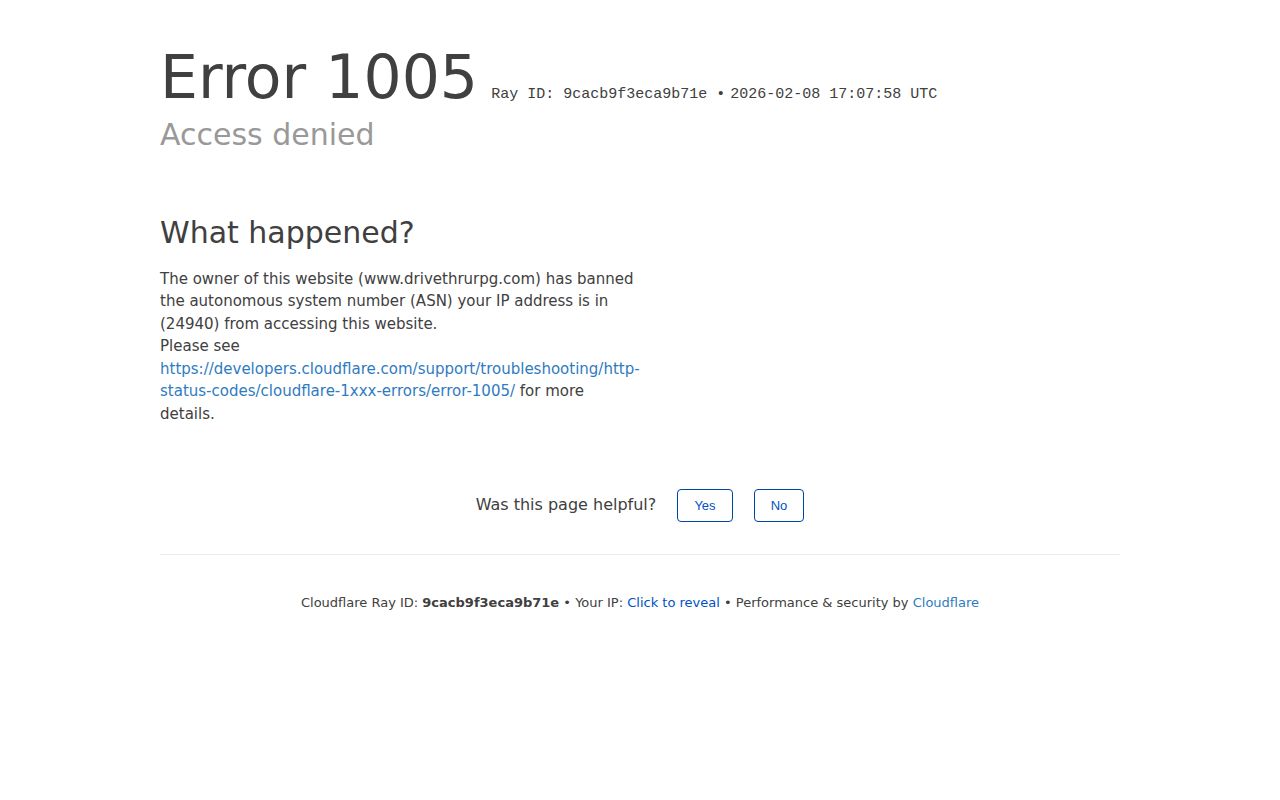 Screenshot of DriveThruRPG