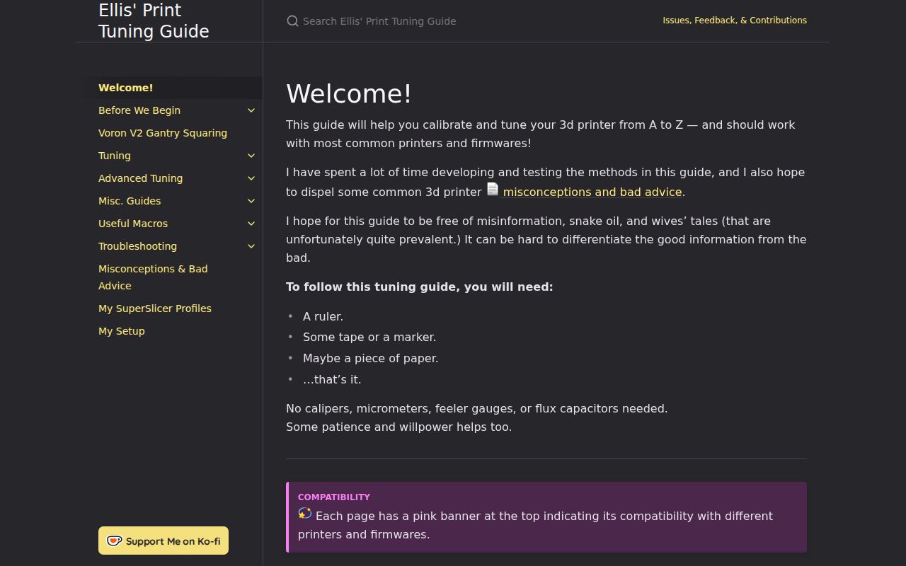 Screenshot of Ellis Print Tuning Guide