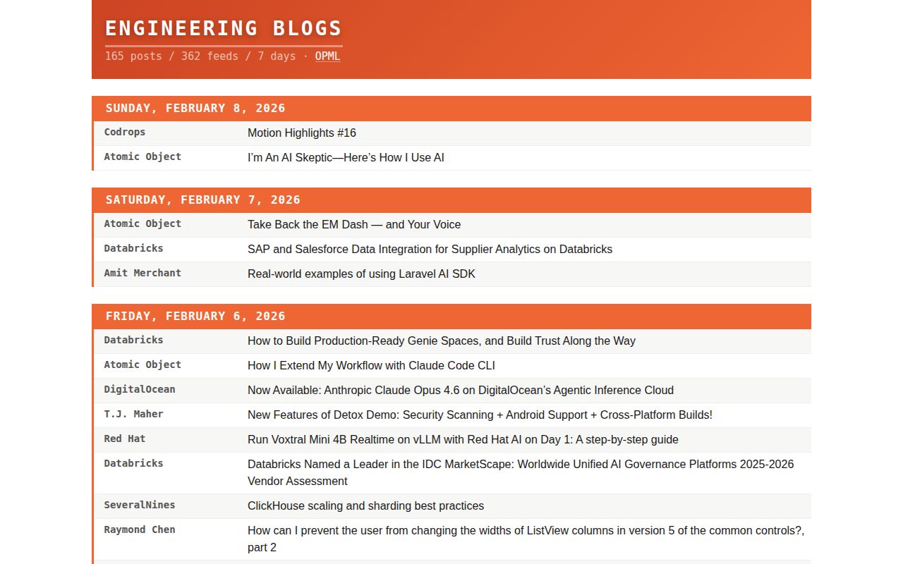 Screenshot of Engineering Blogs