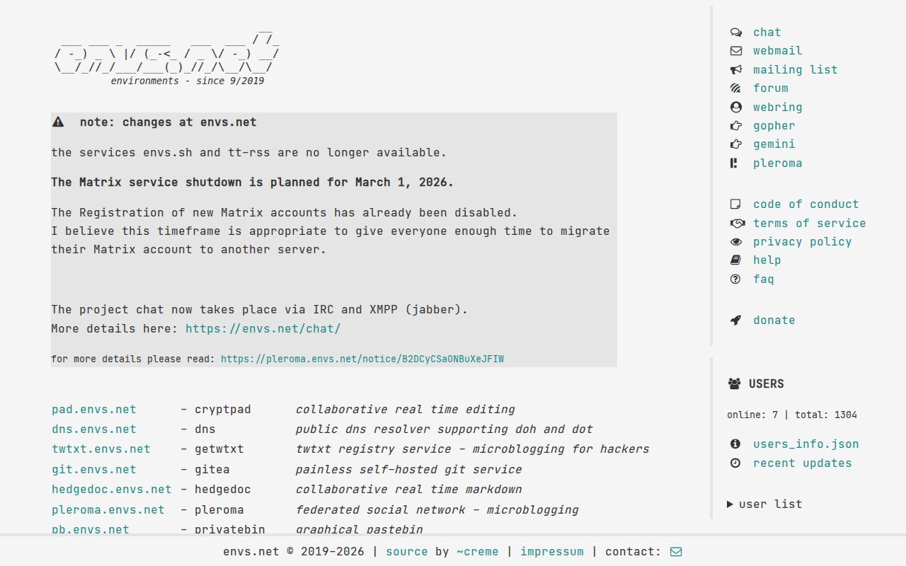 Screenshot of envs.net