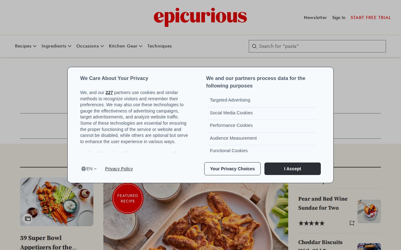 Screenshot of Epicurious
