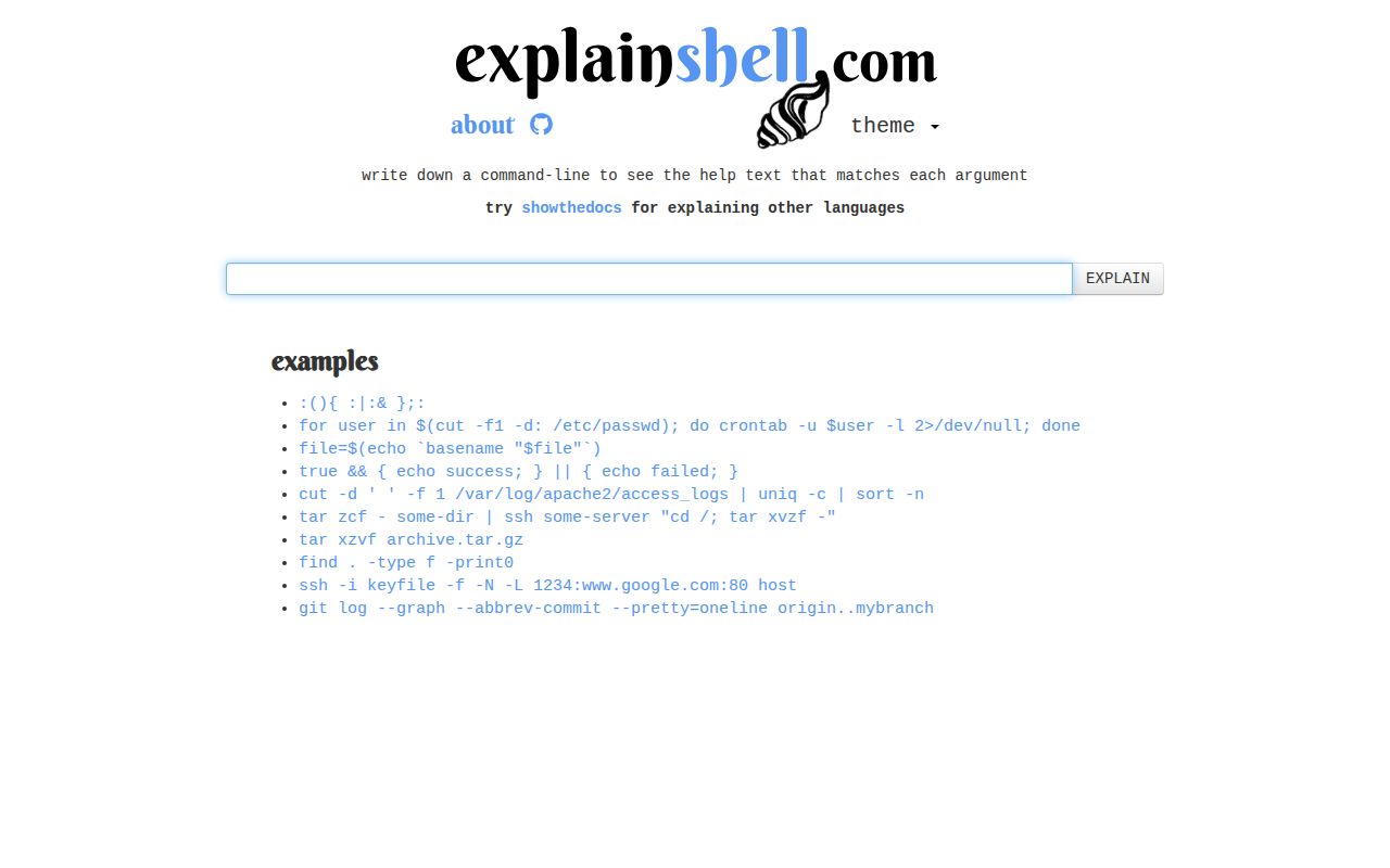 Screenshot of explainshell