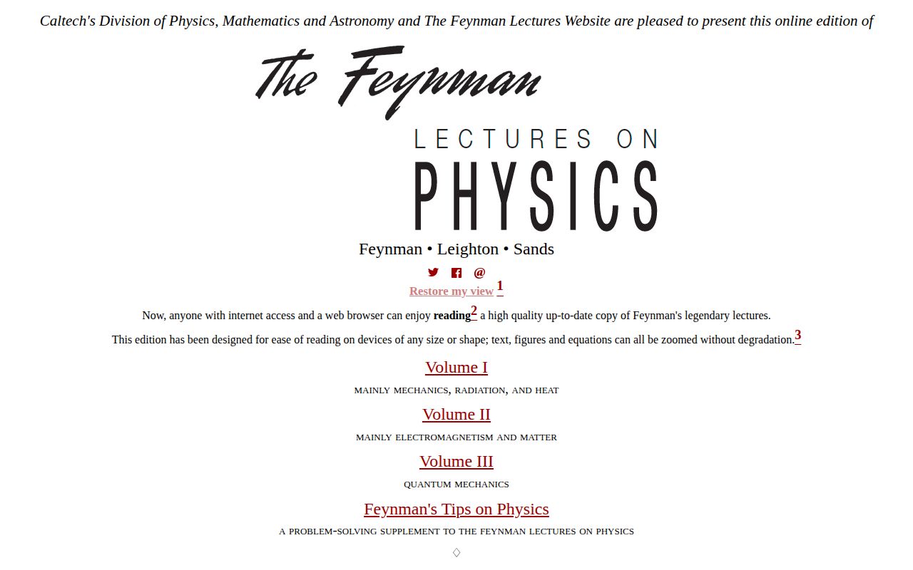 Screenshot of Feynman Lectures