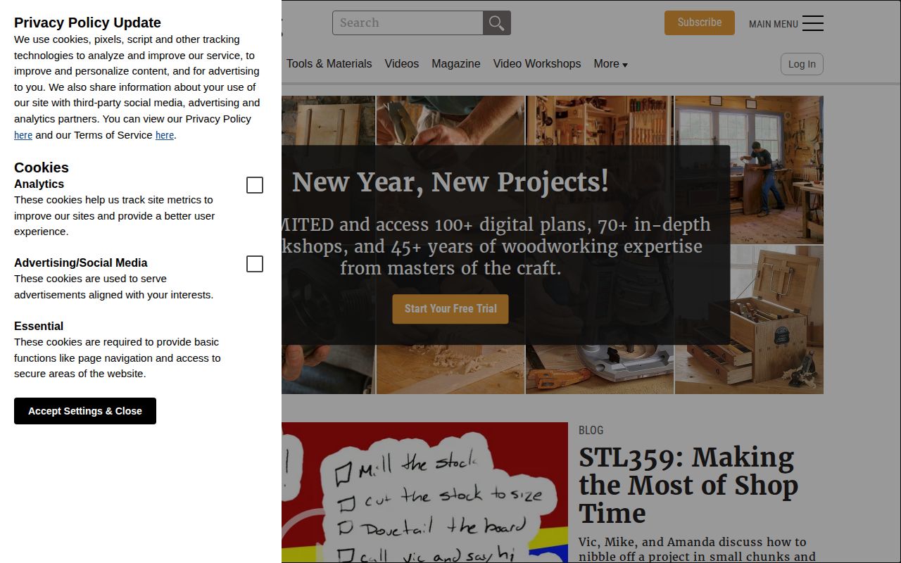 Screenshot of Fine Woodworking