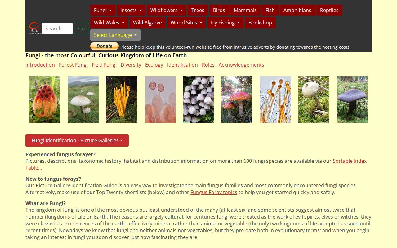 Screenshot of First Nature Fungi